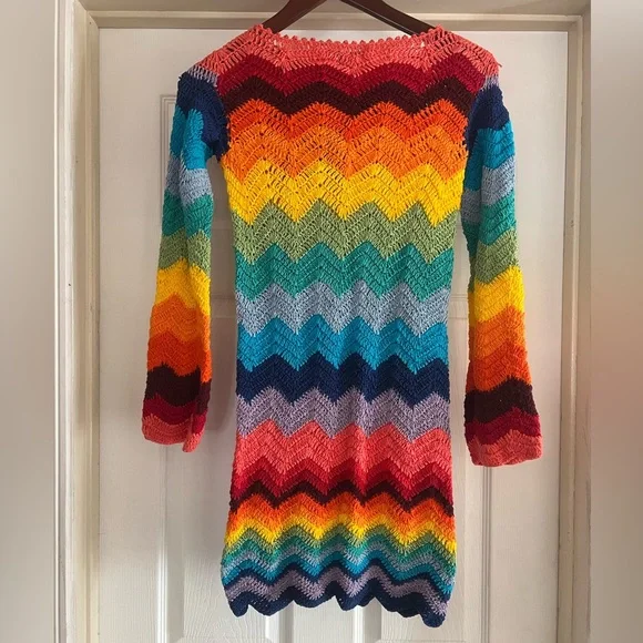 ALIX PINHO Rainbow Crochet Dress Handmade Boho Festival Maxi Multicolor - Picture 7 of 11